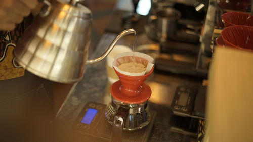 Close-up of coffee served on table