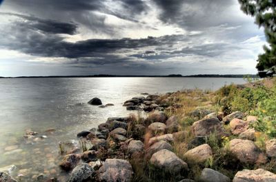 Scenic view of lake against sky