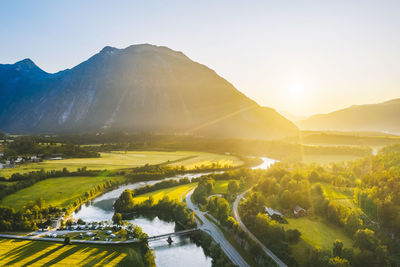 Scenic view of mountains against clear sky