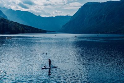 Scenic view of lake against mountain range