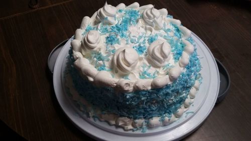 High angle view of cake on table