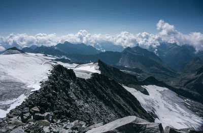 Scenic view of snowcapped mountains against sky