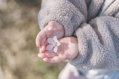 Cropped hand of woman holding baby