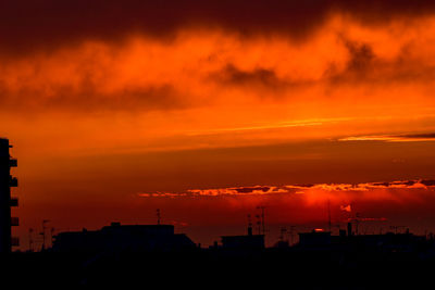 Silhouette buildings against sky during sunset