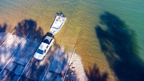 High angle view of cars on road