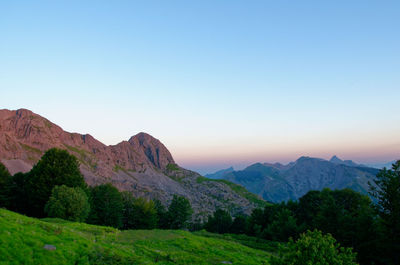 Scenic view of mountains against clear sky