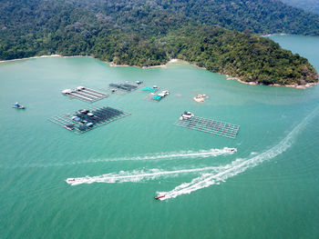 High angle view of ships on sea