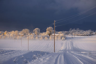 Snowy winter road landscape