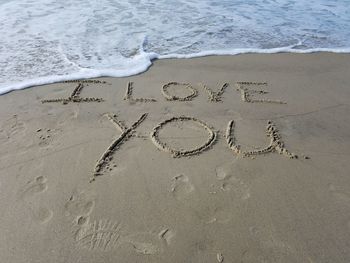 Text on sand at beach