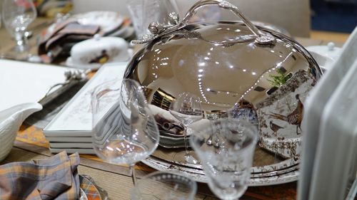 High angle view of glasses on table