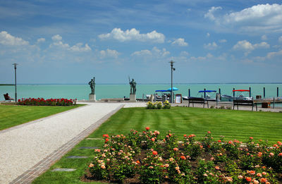 Scenic view of sea against cloudy sky