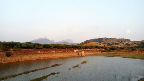 Scenic view of lake against clear sky