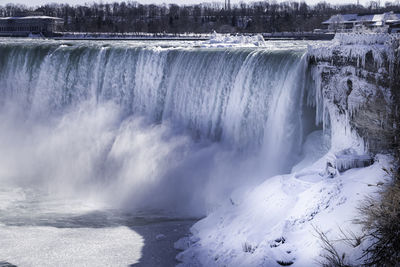 Close up of niagara horseshoe falls in winter, canada winter wonderland