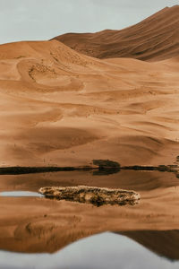 Reflection of sand dune in lake