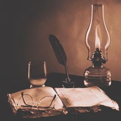 Close-up of glasses on table