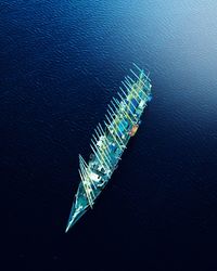 High angle view of ship in sea