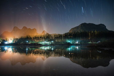 Scenic view of lake against sky at night