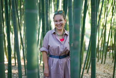 A woman in bamboo forest