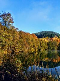 Scenic view of lake against sky during autumn