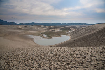 Sand dunes in desert against sky