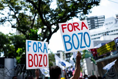 Brazilians protest carrying posters against the government of president jair bolsonaro