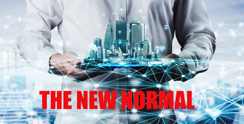 Digital composite image of people using mobile phone