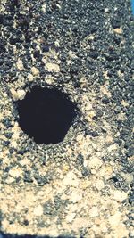 High angle view of hole on rock