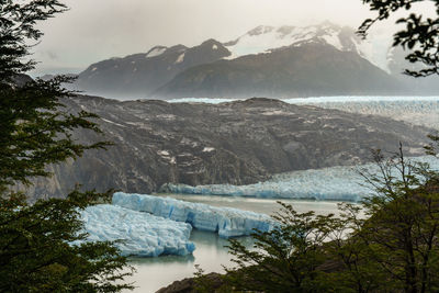 Scenic view of lake against sky during winter