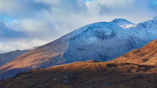 Scenic view of snowcapped mountains against sky