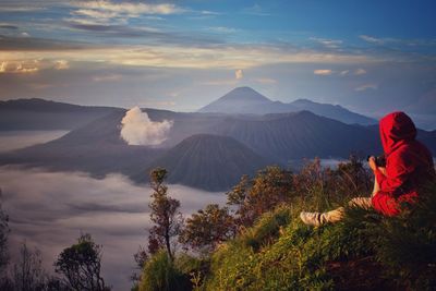 Scenic view of mountains against sky during sunset