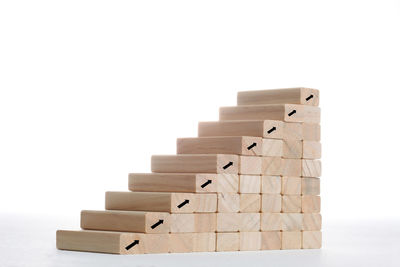 Close-up of stack against white background