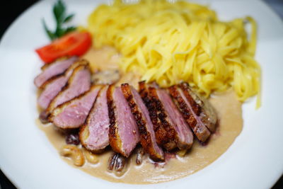 Close-up of meal served in plate