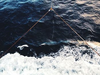 High angle view of water splashing in sea