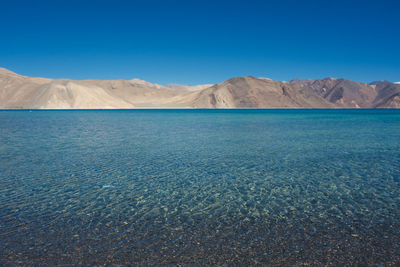 Scenic view of desert against blue sky