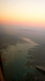 Aerial view of landscape at sunset