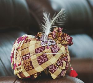 Close-up of turban on seat