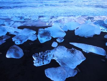 Close-up of snow on beach