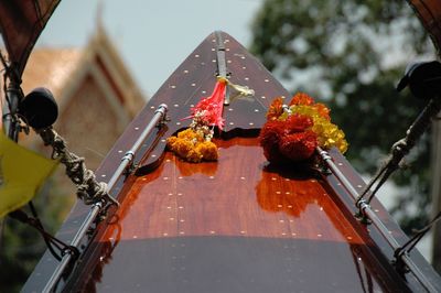 High angle view of cropped boat on river