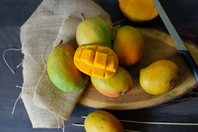 High angle view of mango on table