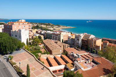 High angle view of buildings in city