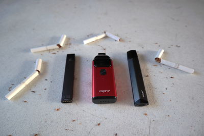 High angle view of cigarette on table