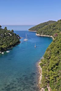 High angle view of sea against clear sky