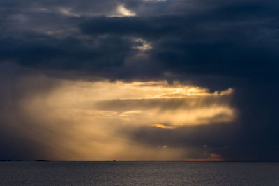 Scenic view of sea against dramatic sky