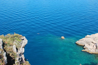 High angle view of rocks in sea