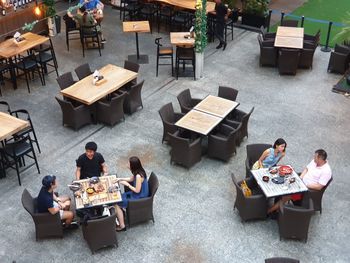 High angle view of people in cafe