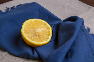High angle view of lemon slice