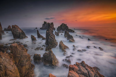 Panoramic view of sea against sky during sunset