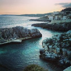 Scenic view of sea against sky at sunset