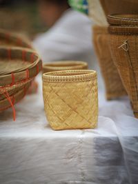 Close-up of wicker basket on table