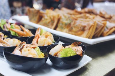 High angle view of meal served on table